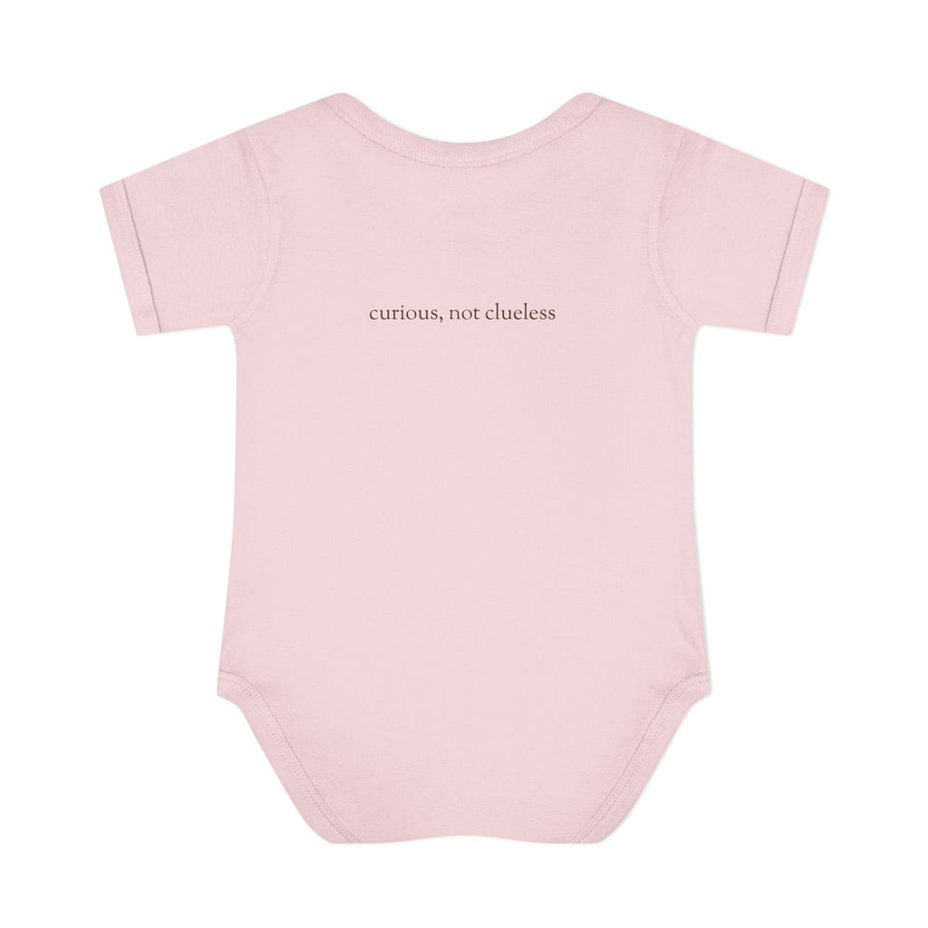Curious Bashii Personalized Baby Bodysuit “Curious, Not Clueless” Back Print