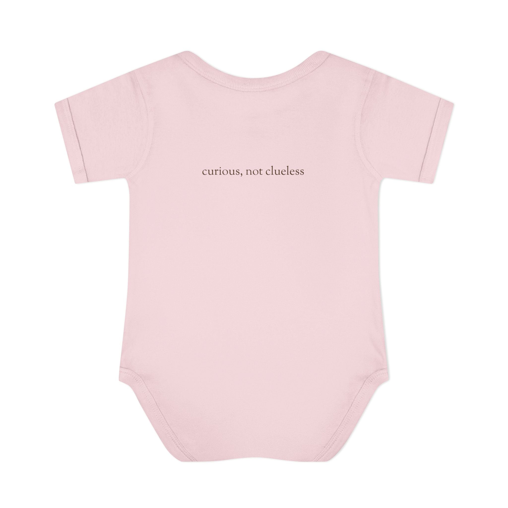 Curious Bashii Personalized Baby Bodysuit “Curious, Not Clueless” Back Print