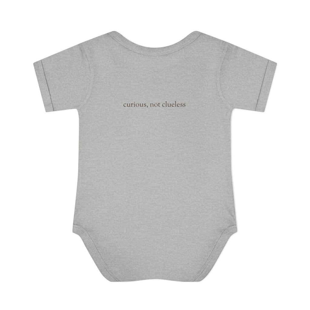 Curious Bashii Personalized Baby Bodysuit “Curious, Not Clueless” Back Print