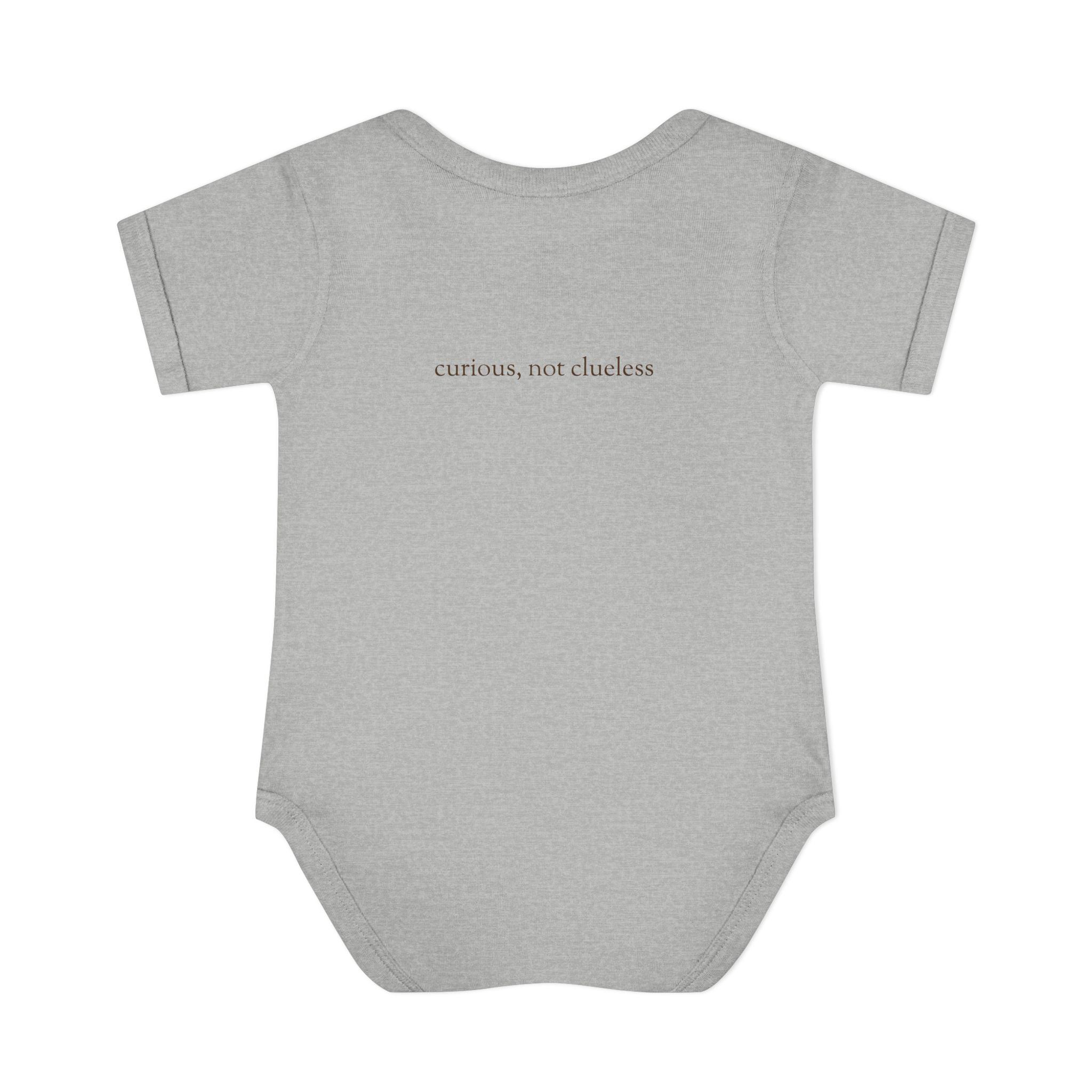 Curious Bashii Personalized Baby Bodysuit “Curious, Not Clueless” Back Print