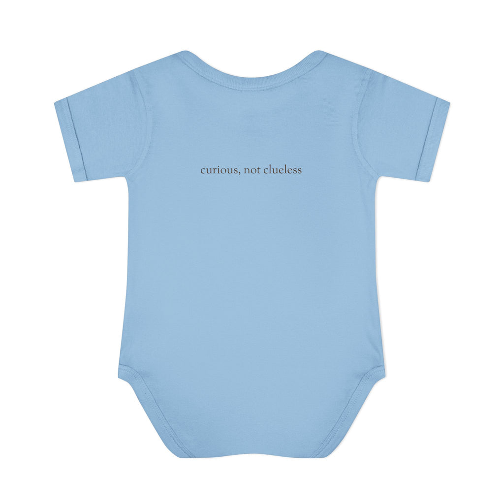 Curious Bashii Personalized Baby Bodysuit “Curious, Not Clueless” Back Print
